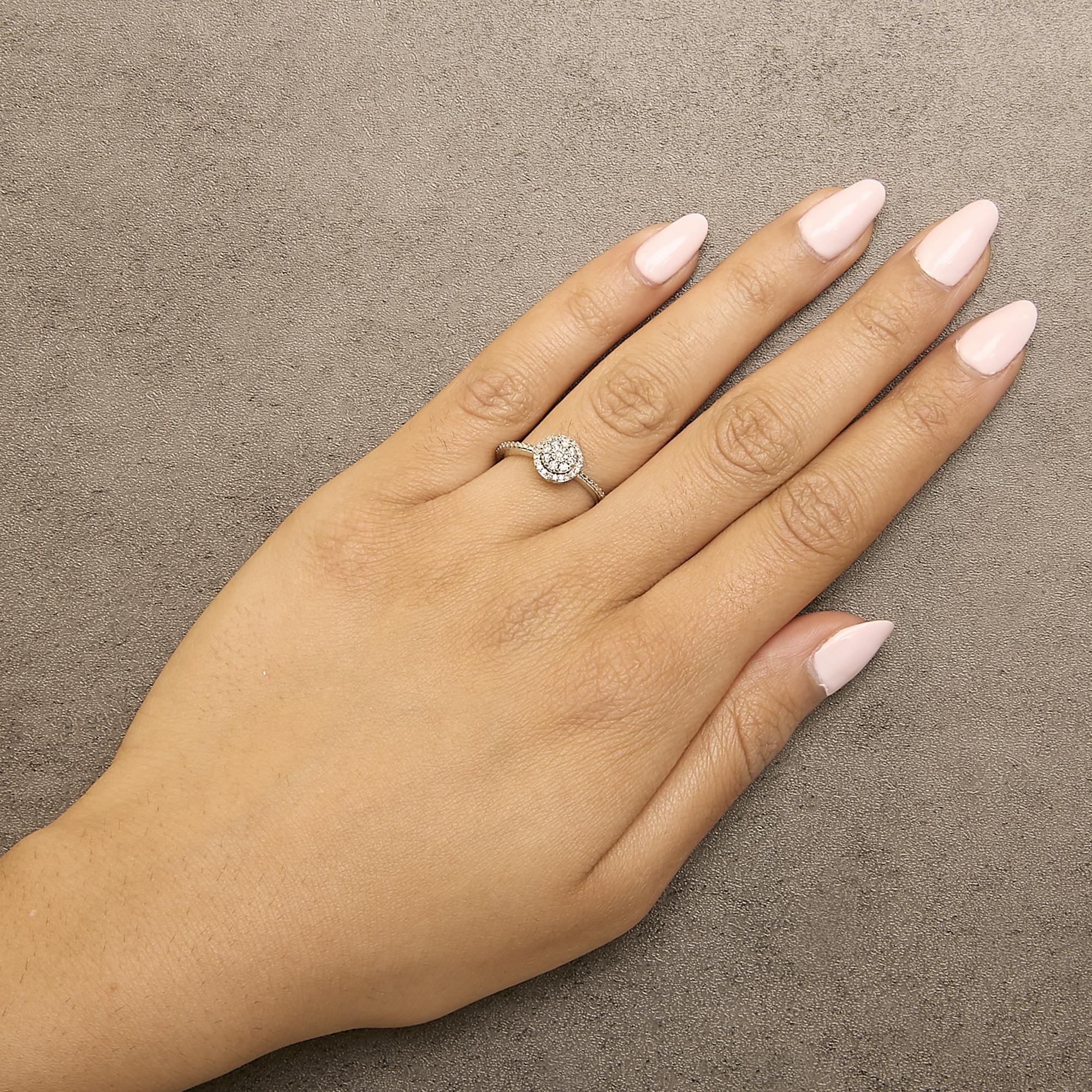Sterling Silver 1/5 Cttw Diamond Round Motif Halo Ring