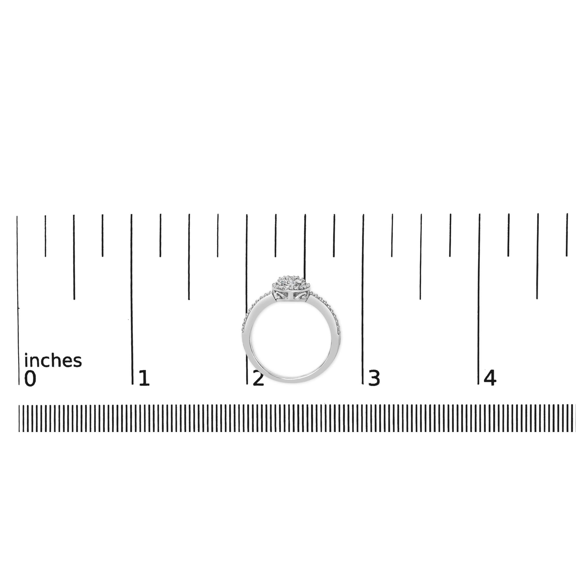 Sterling Silver 1/5 Cttw Diamond Round Motif Halo Ring