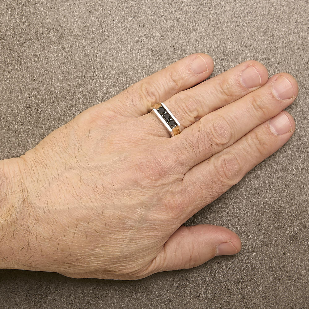 Men's 14K Yellow Gold Plated Sterling Silver 1-1/2 Cttw Black Diamond Channel Set Band Ring