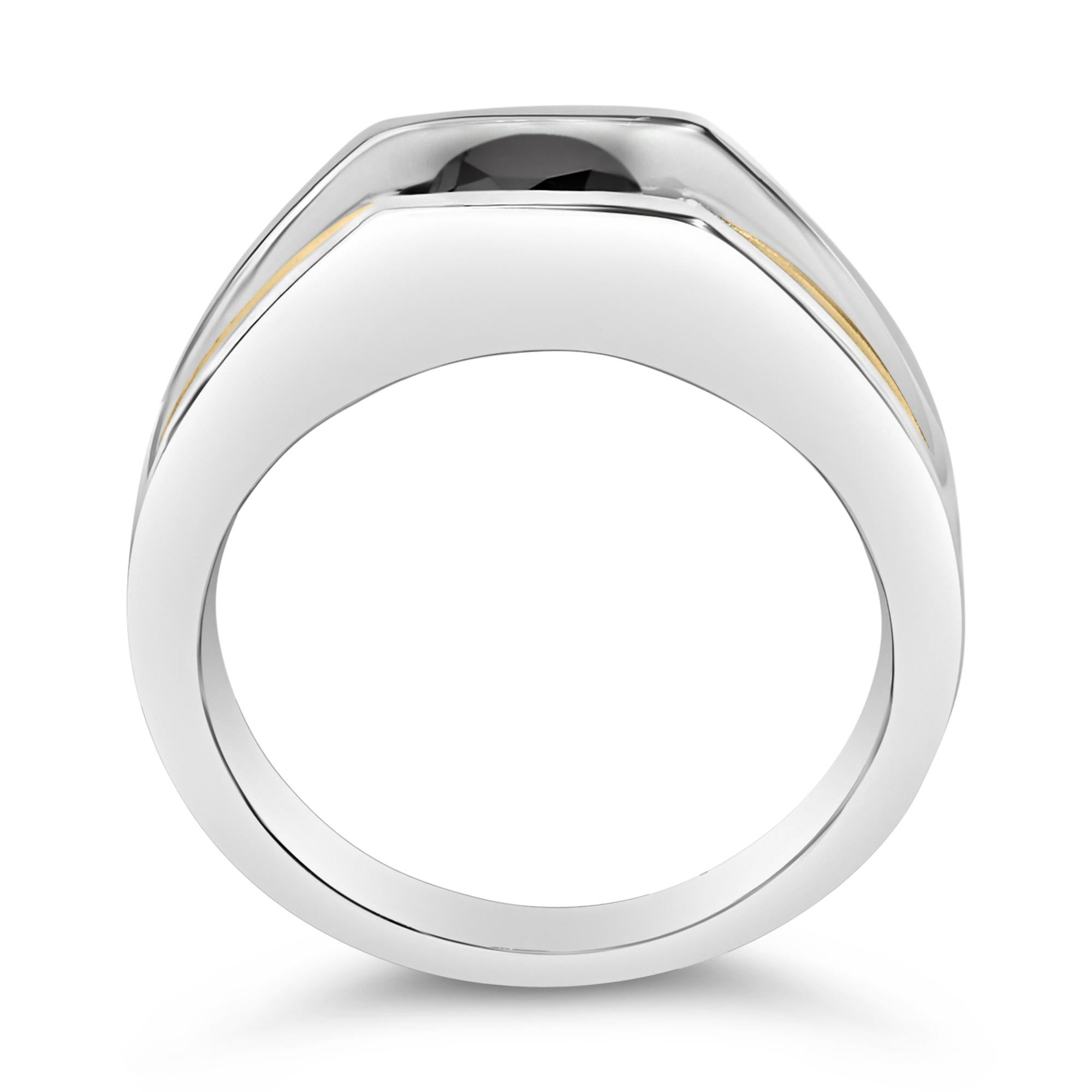 Men's 14K Yellow Gold Plated Sterling Silver 1.0 Cttw Round Black Diamond Band Ring