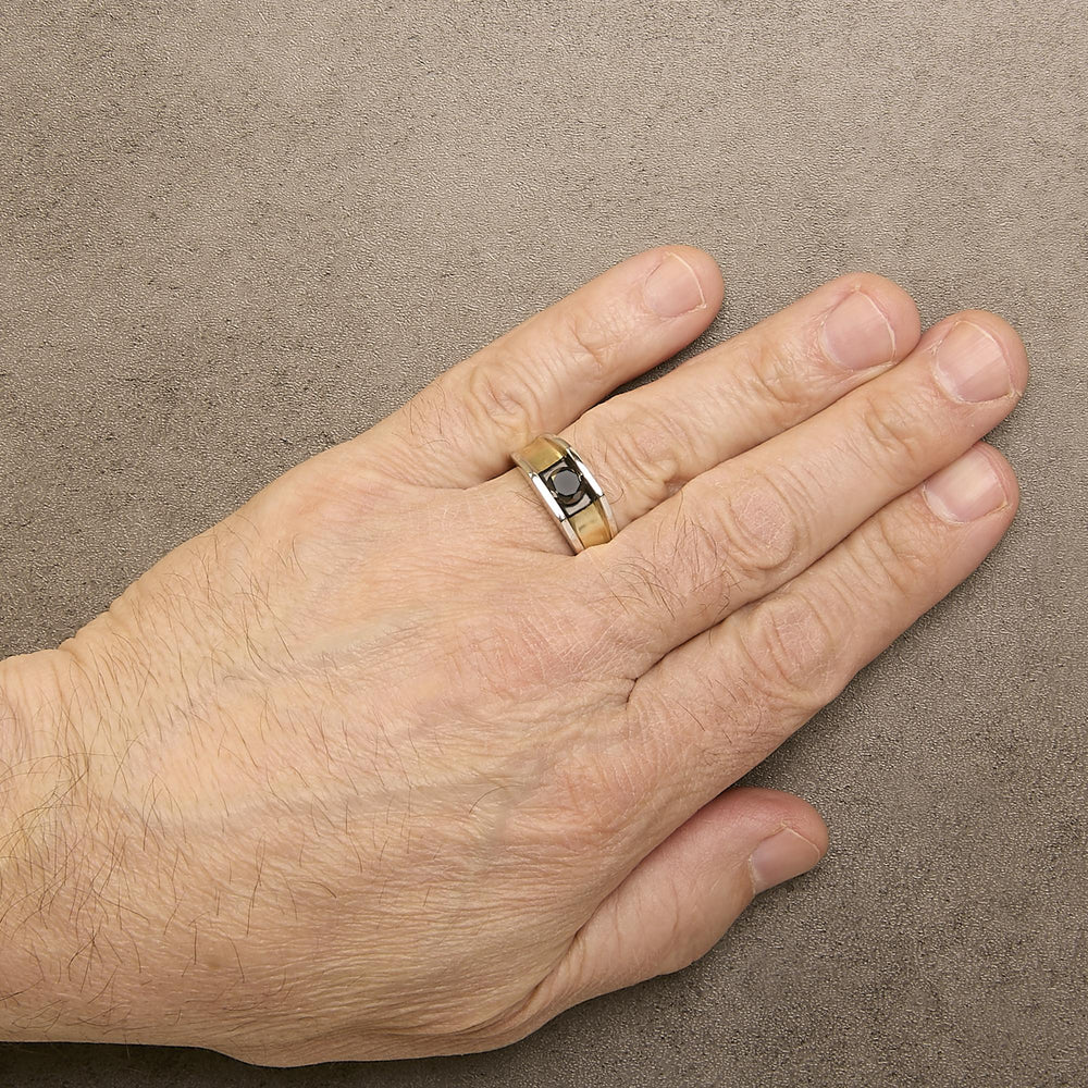 Men's 14K Yellow Gold Plated Sterling Silver 1.0 Cttw Round Black Diamond Band Ring