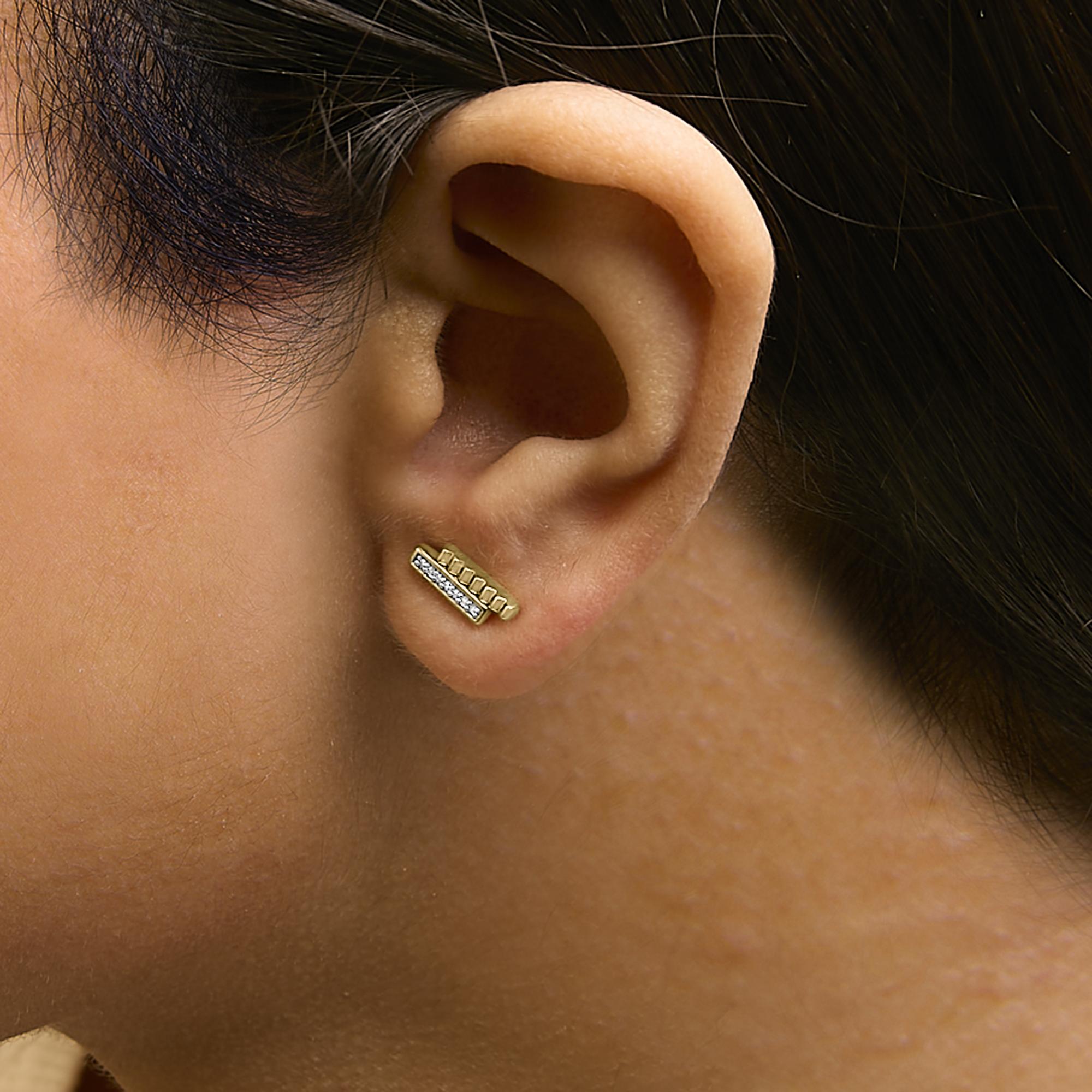14k Yellow Gold Plated .925 Sterling Silver Diamond Accent Bar Stud Earrings