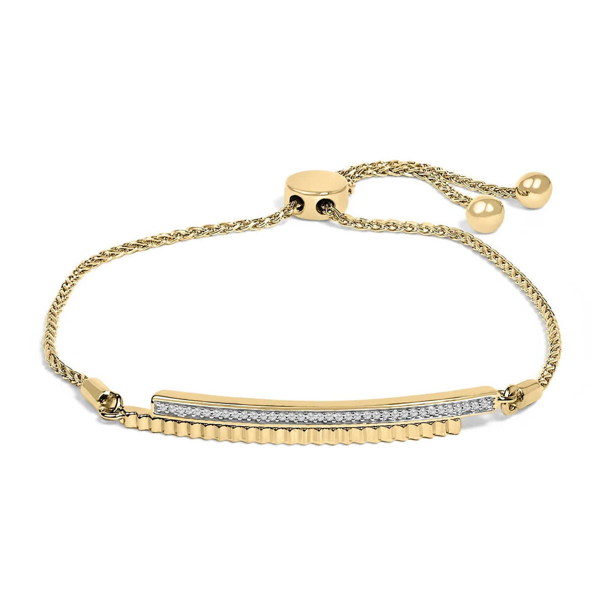 14K Yellow Gold Plated .925 Sterling Silver Diamond Accent Double Bar Bolo Bracelet