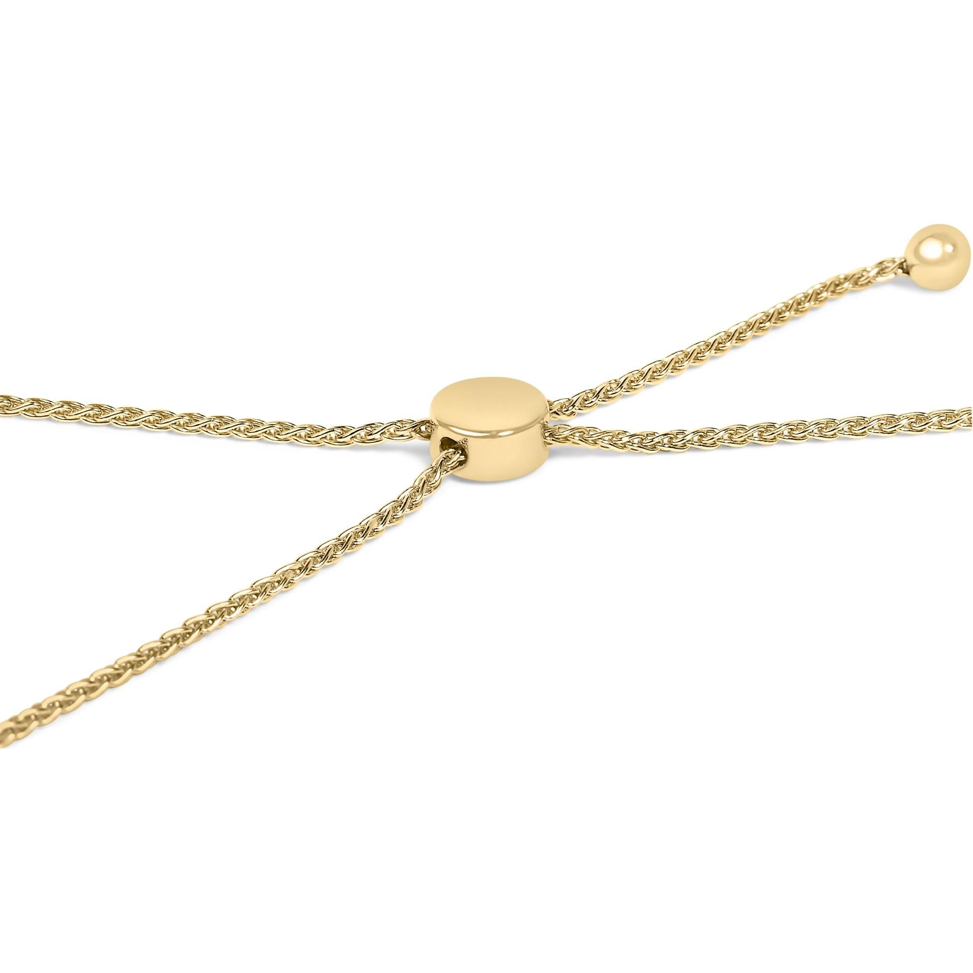 14K Yellow Gold Plated .925 Sterling Silver Diamond Accent Double Bar Bolo Bracelet