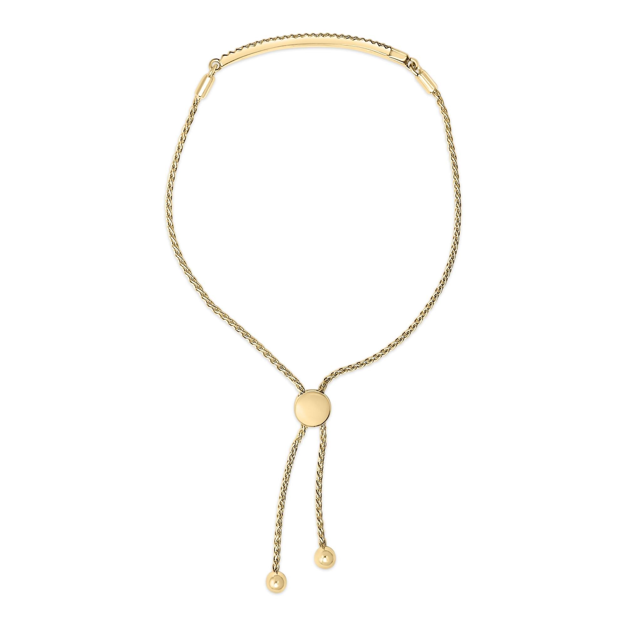 14K Yellow Gold Plated .925 Sterling Silver Diamond Accent Double Bar Bolo Bracelet