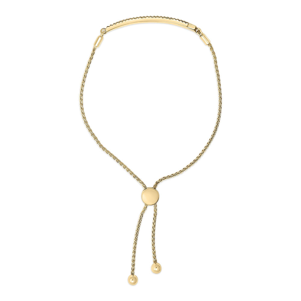 14K Yellow Gold Plated .925 Sterling Silver Diamond Accent Double Bar Bolo Bracelet