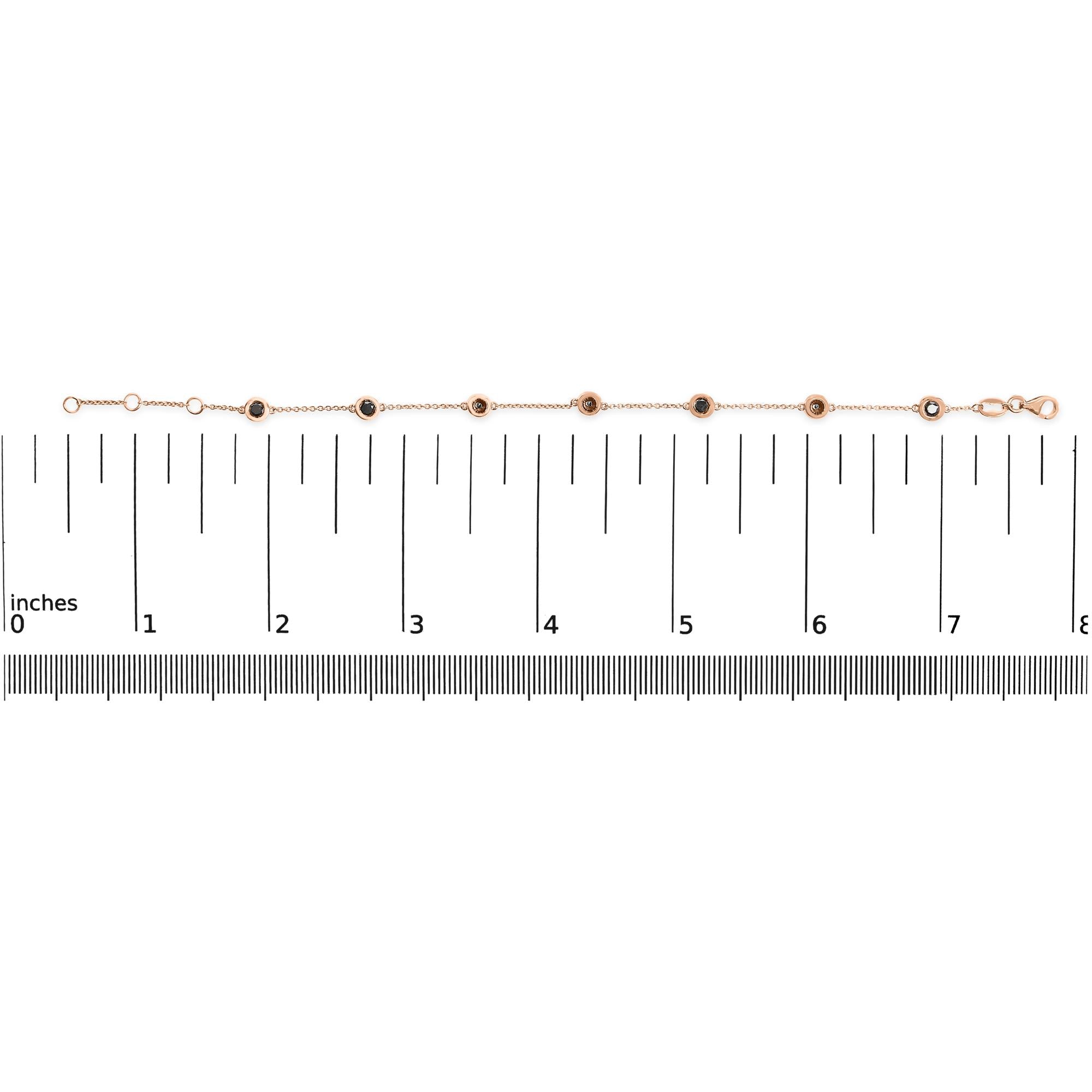 14K Rose Gold 1.00 Cttw Bezel Set Black Diamond 7 Station Link Bracelet (Black Color, I2-I3 Clarity) - 7.5" Inches