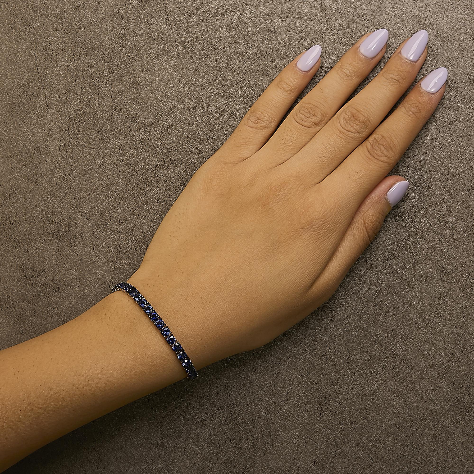Men's .925 Sterling Silver Created Blue Sapphire Tennis Bracelet - 8.5" Inches