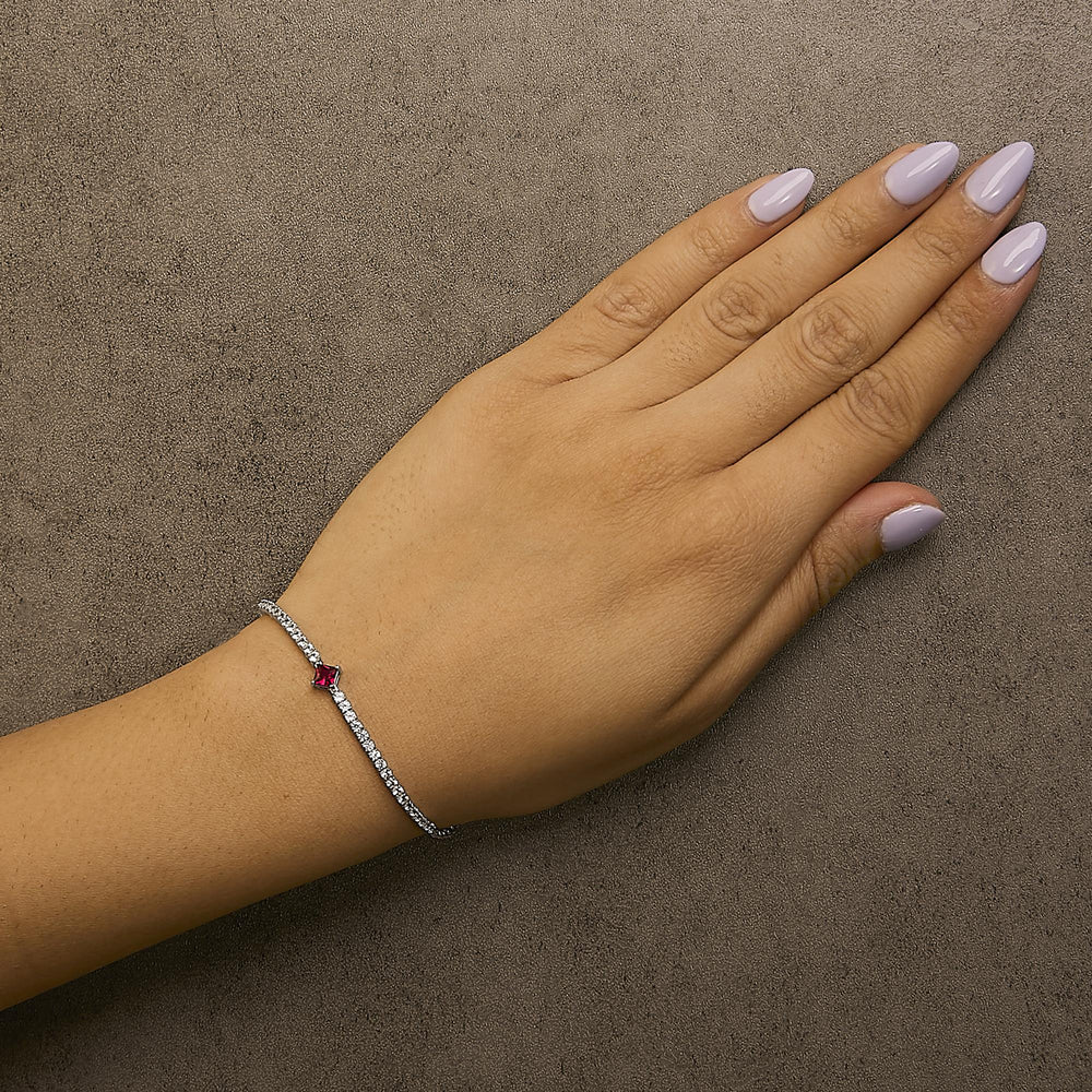 .925 Sterling Silver Created Ruby and Sapphire Adjustable Tennis Chain Bracelet