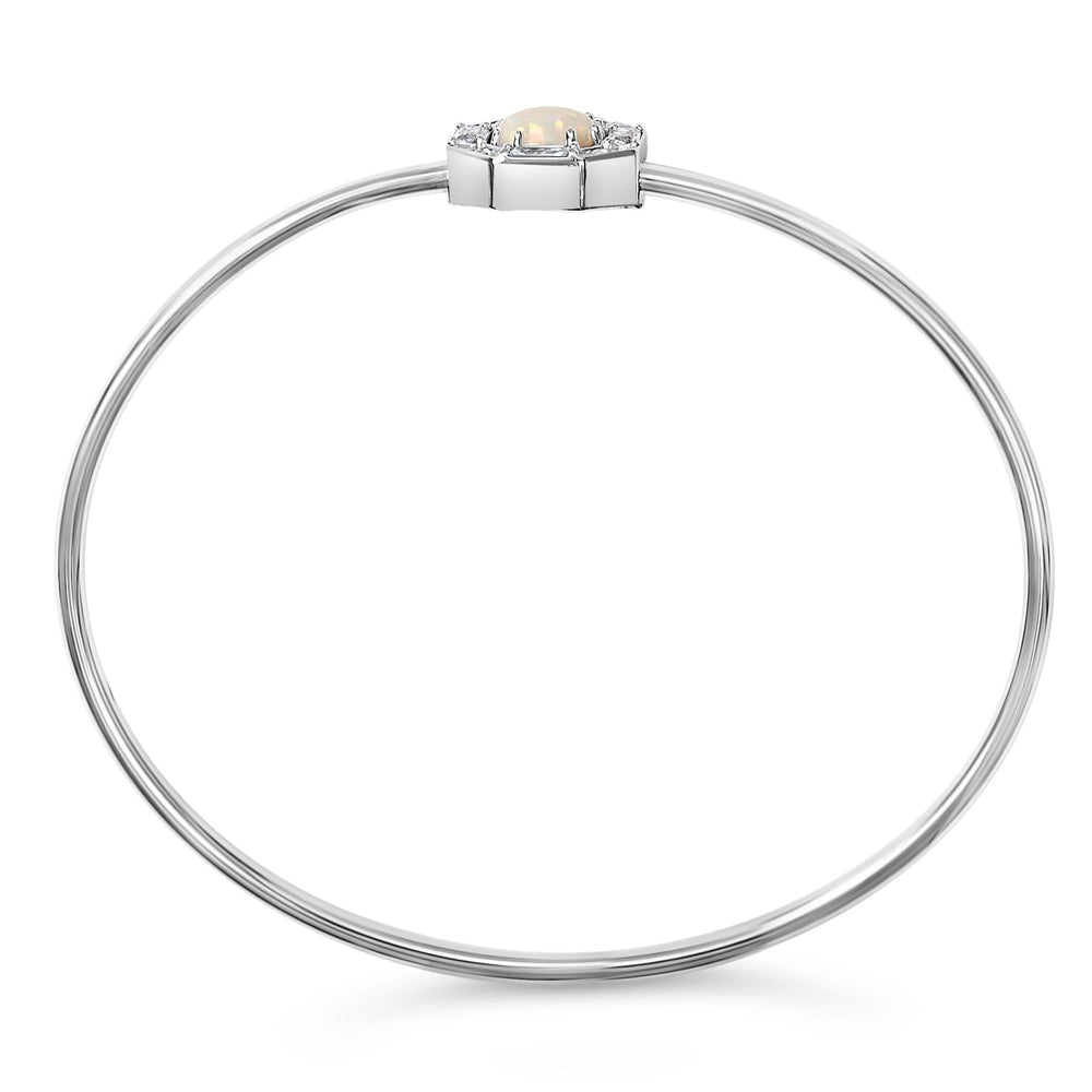.925 Sterling Silver 7X7MM Created Opal and White Sapphire Halo Bangle Bracelet - 7 Inches