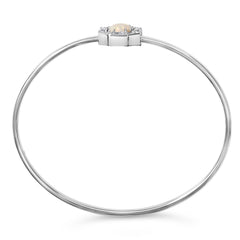 .925 Sterling Silver 7X7MM Created Opal and White Sapphire Halo Bangle Bracelet - 7 Inches