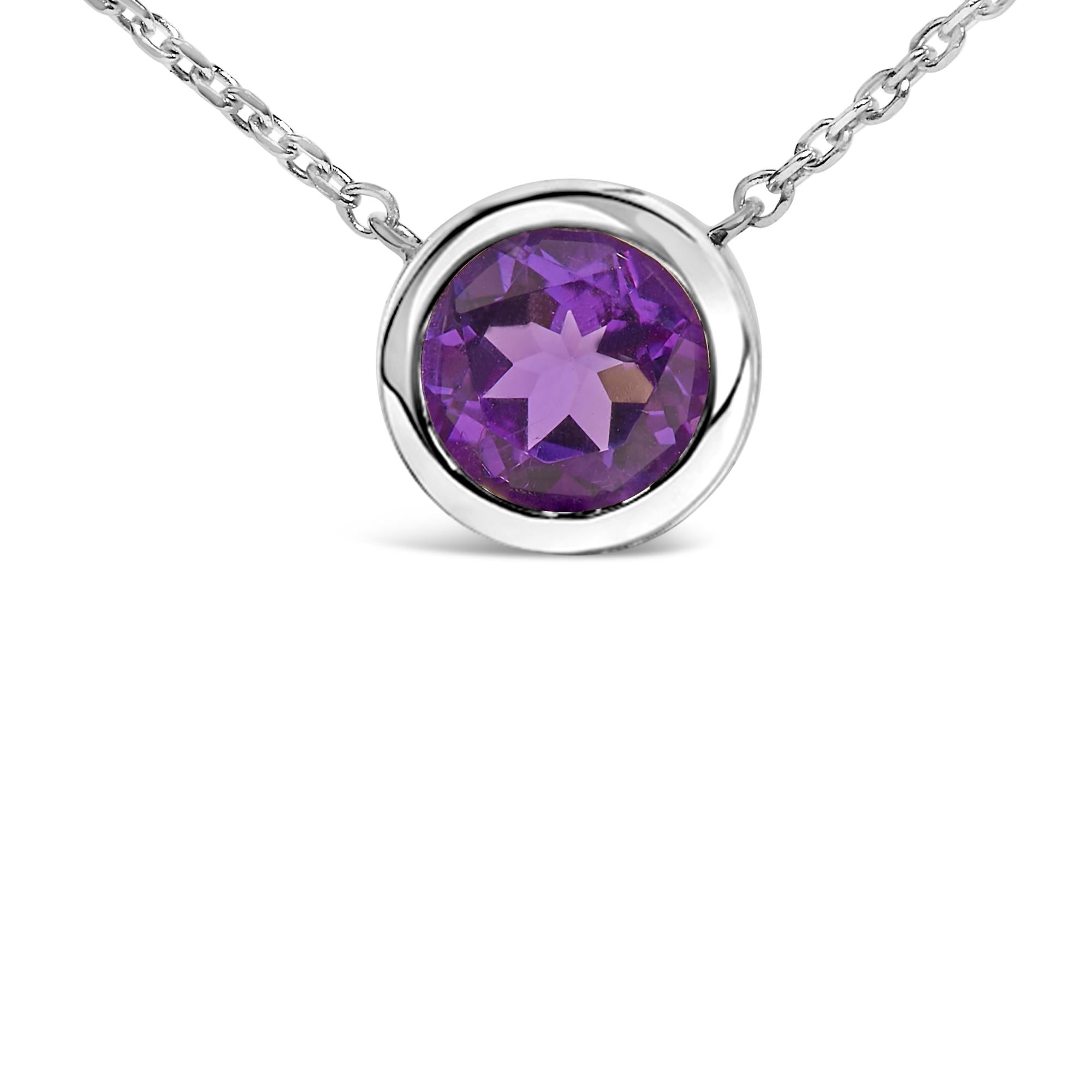 .925 Sterling Silver 7MM Bezel Set Created Gemstone Pendant Necklace - 18" Inches