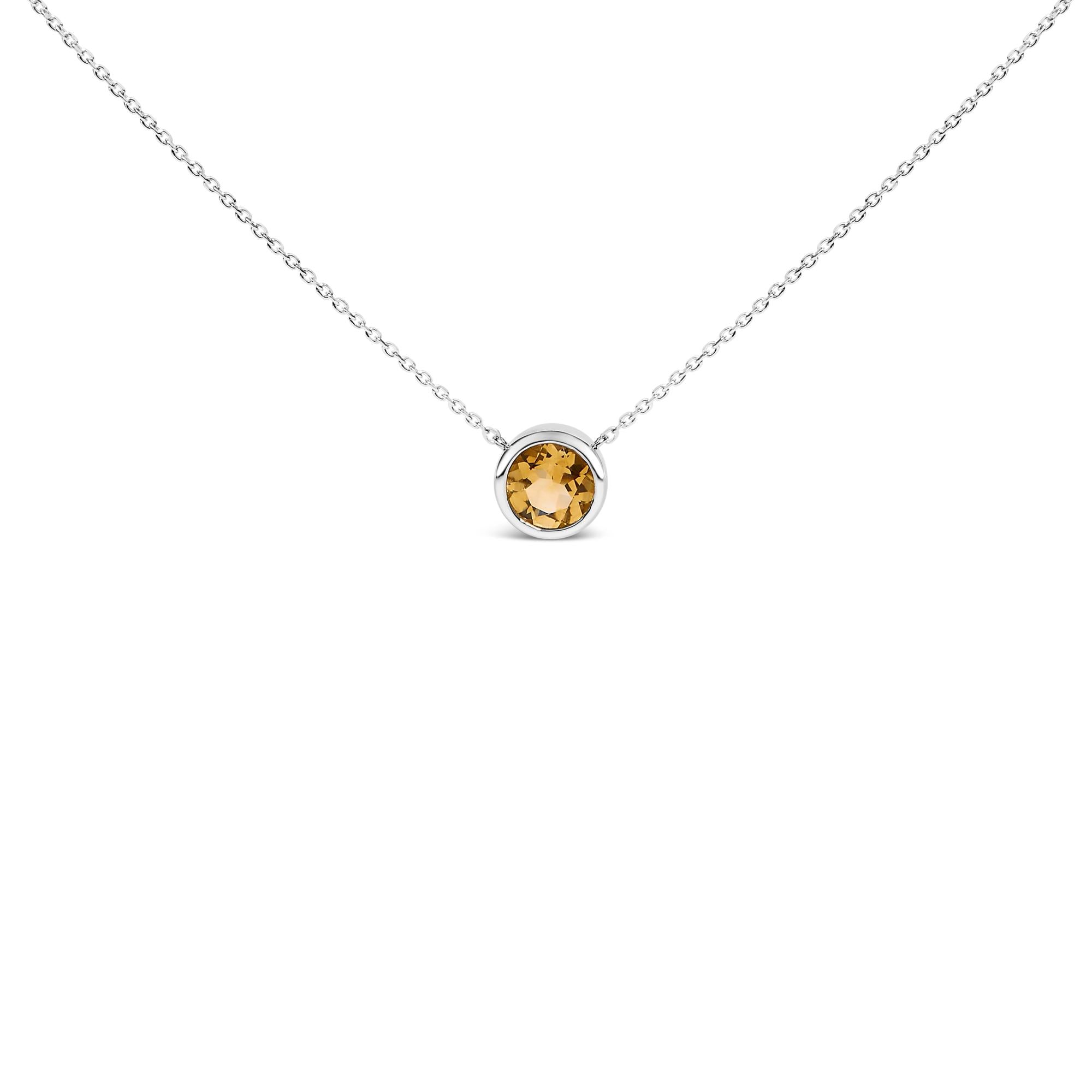 .925 Sterling Silver 7MM Bezel Set Created Gemstone Pendant Necklace - 18" Inches