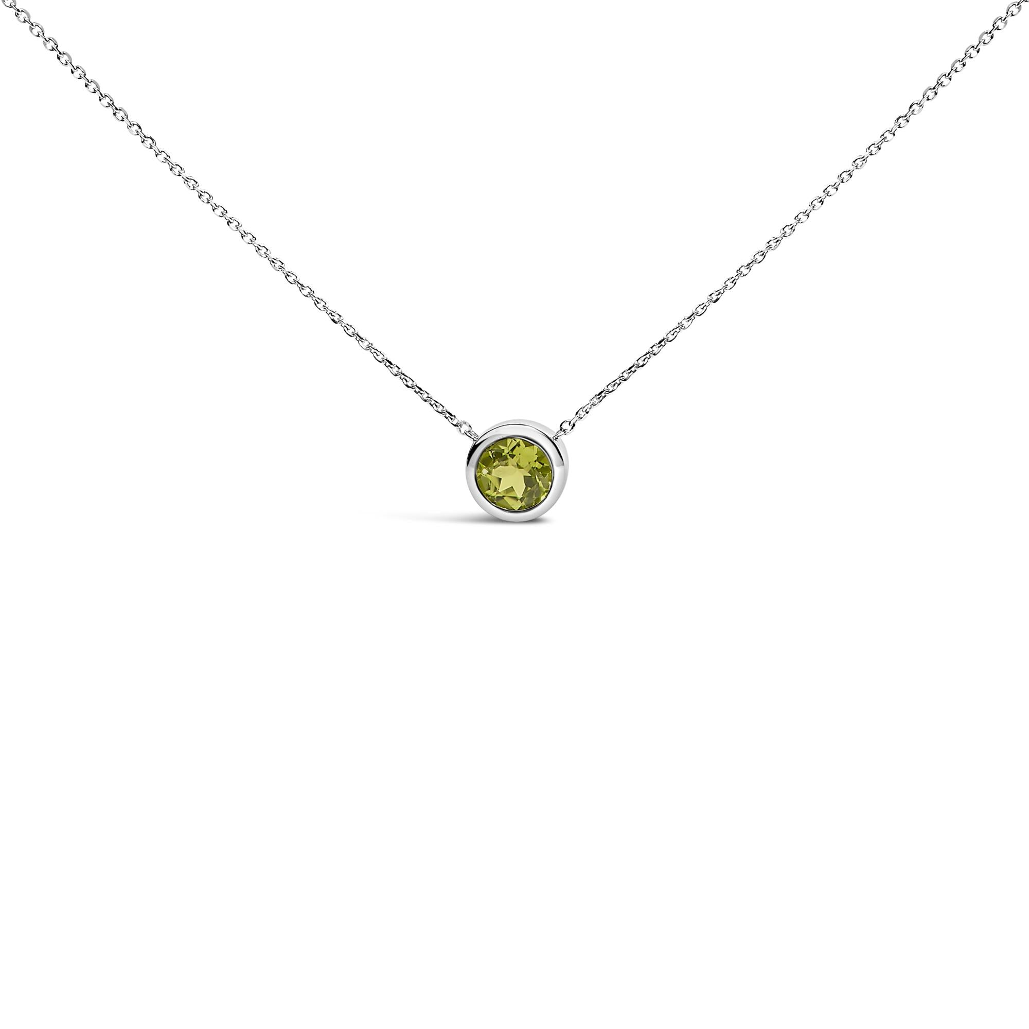.925 Sterling Silver 7MM Bezel Set Created Gemstone Pendant Necklace - 18" Inches