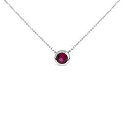.925 Sterling Silver 7MM Bezel Set Created Gemstone Pendant Necklace - 18" Inches