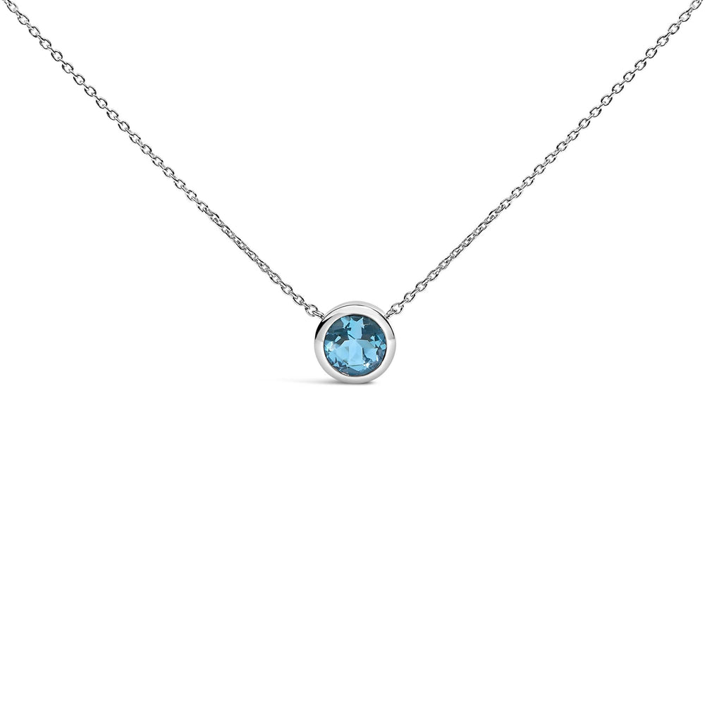 .925 Sterling Silver 7MM Bezel Set Created Gemstone Pendant Necklace - 18" Inches