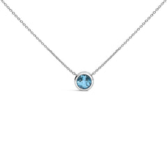 .925 Sterling Silver 7MM Bezel Set Created Gemstone Pendant Necklace - 18" Inches