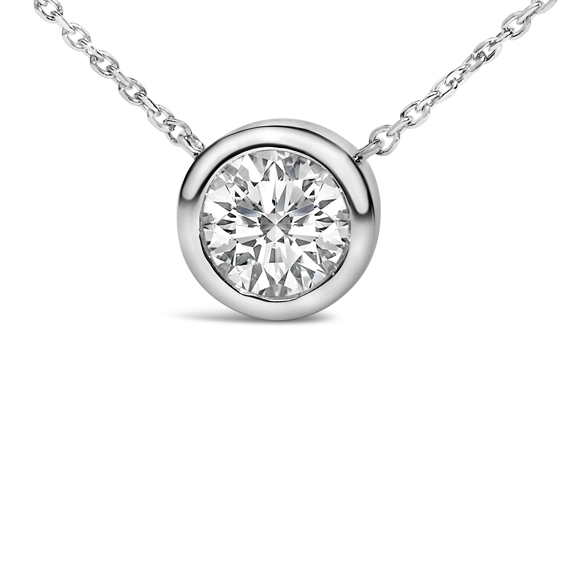 .925 Sterling Silver 7MM Bezel Set Created Gemstone Pendant Necklace - 18" Inches