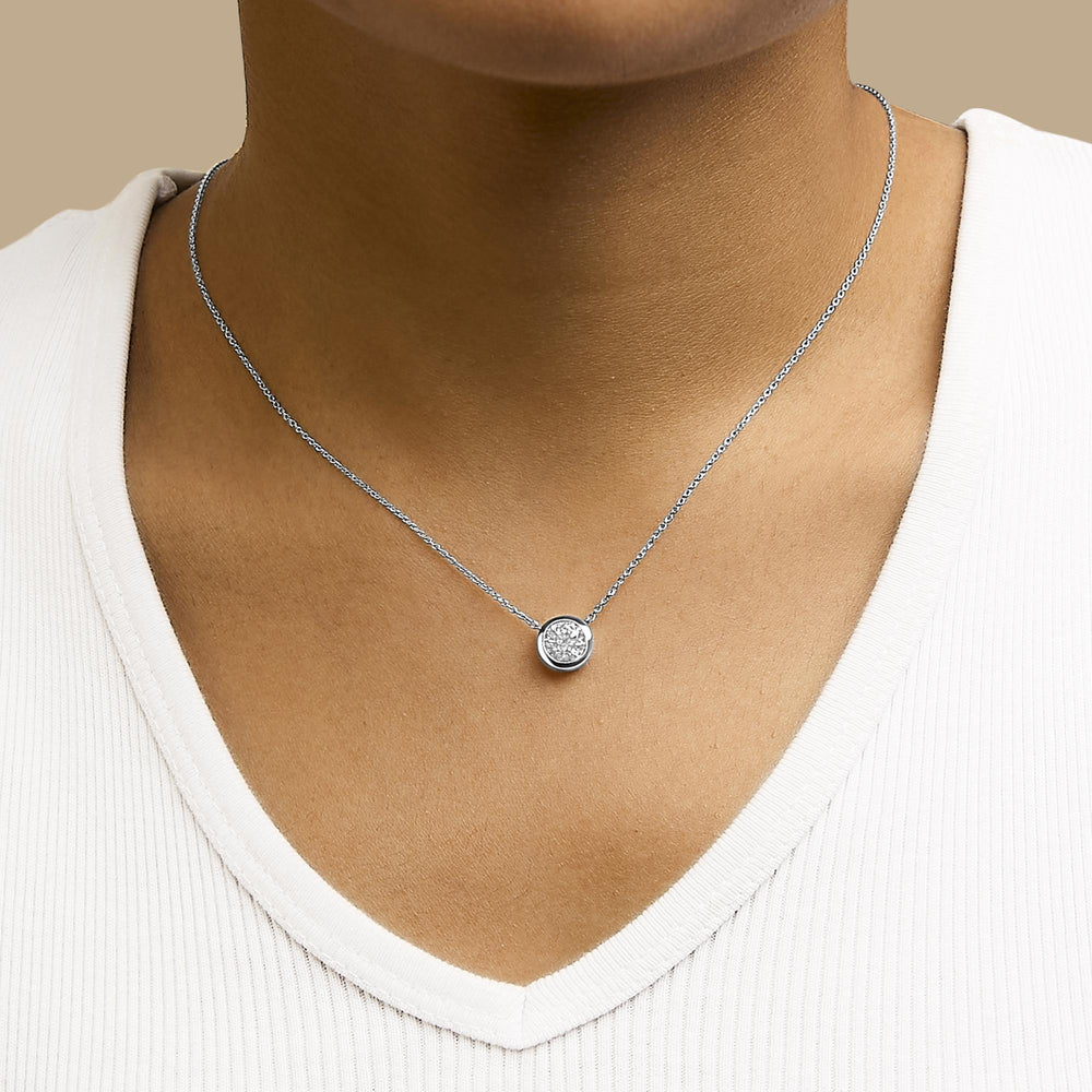 .925 Sterling Silver 7MM Bezel Set Created Gemstone Pendant Necklace - 18" Inches