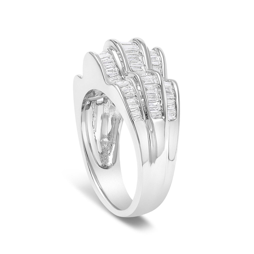 14K White Gold 1-1/4 Cttw Baguette Diamond Wave Design Band Ring