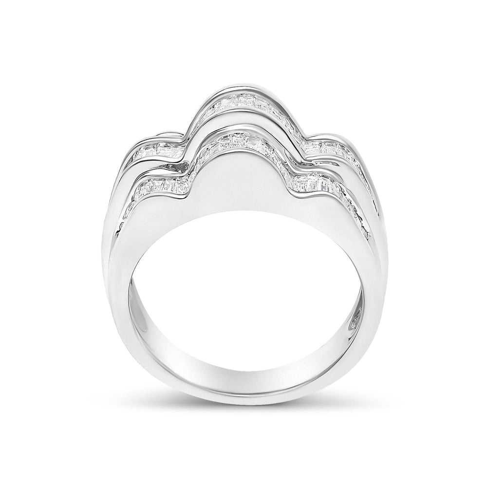 14K White Gold 1-1/4 Cttw Baguette Diamond Wave Design Band Ring