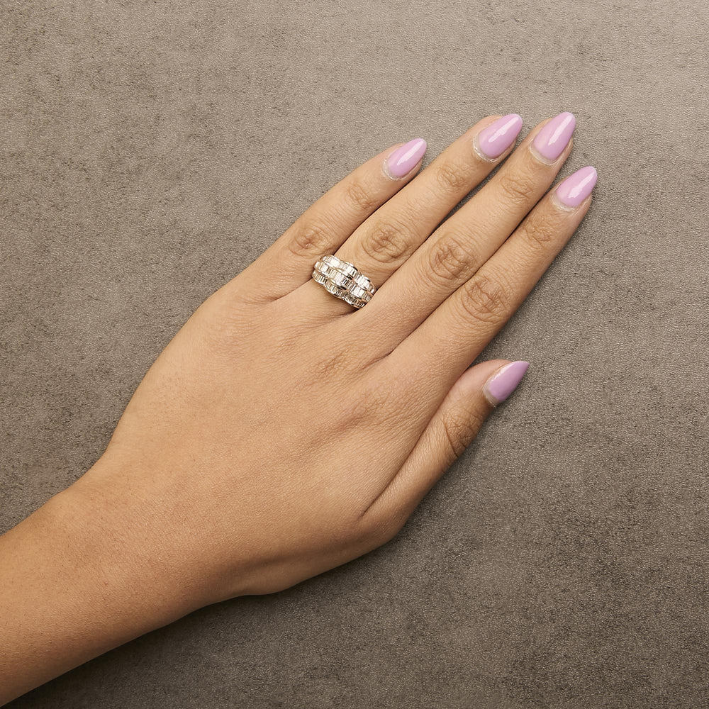 14K White Gold 1-1/4 Cttw Baguette Diamond Wave Design Band Ring