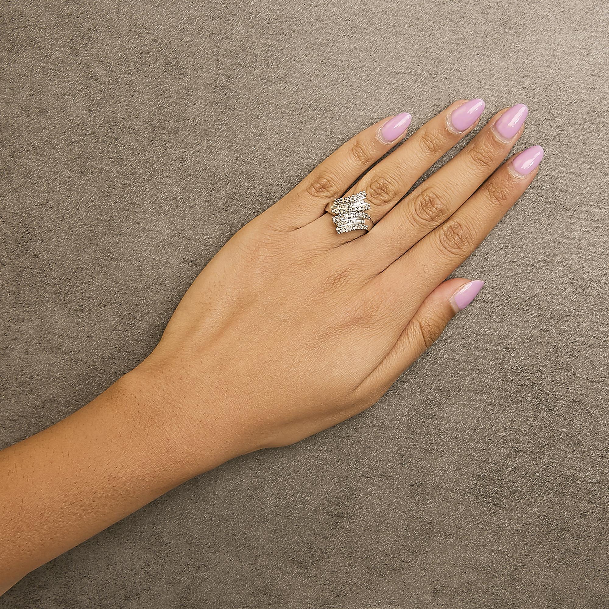 10K White Gold 1/2 Cttw Diamond Bypass Cocktail Ring