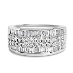 14K White Gold Round and Baguette Diamond Ring (1 1/2 Cttw, F-G Color, SI1-SI2 Clarity)