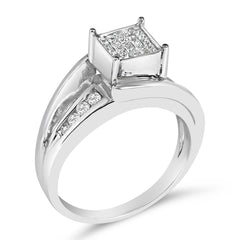 10K White Gold 1/3 Cttw Invisible Set Princess-cut Diamond Cluster Bypass Ring (H-I Color, SI1-SI2 Clarity)