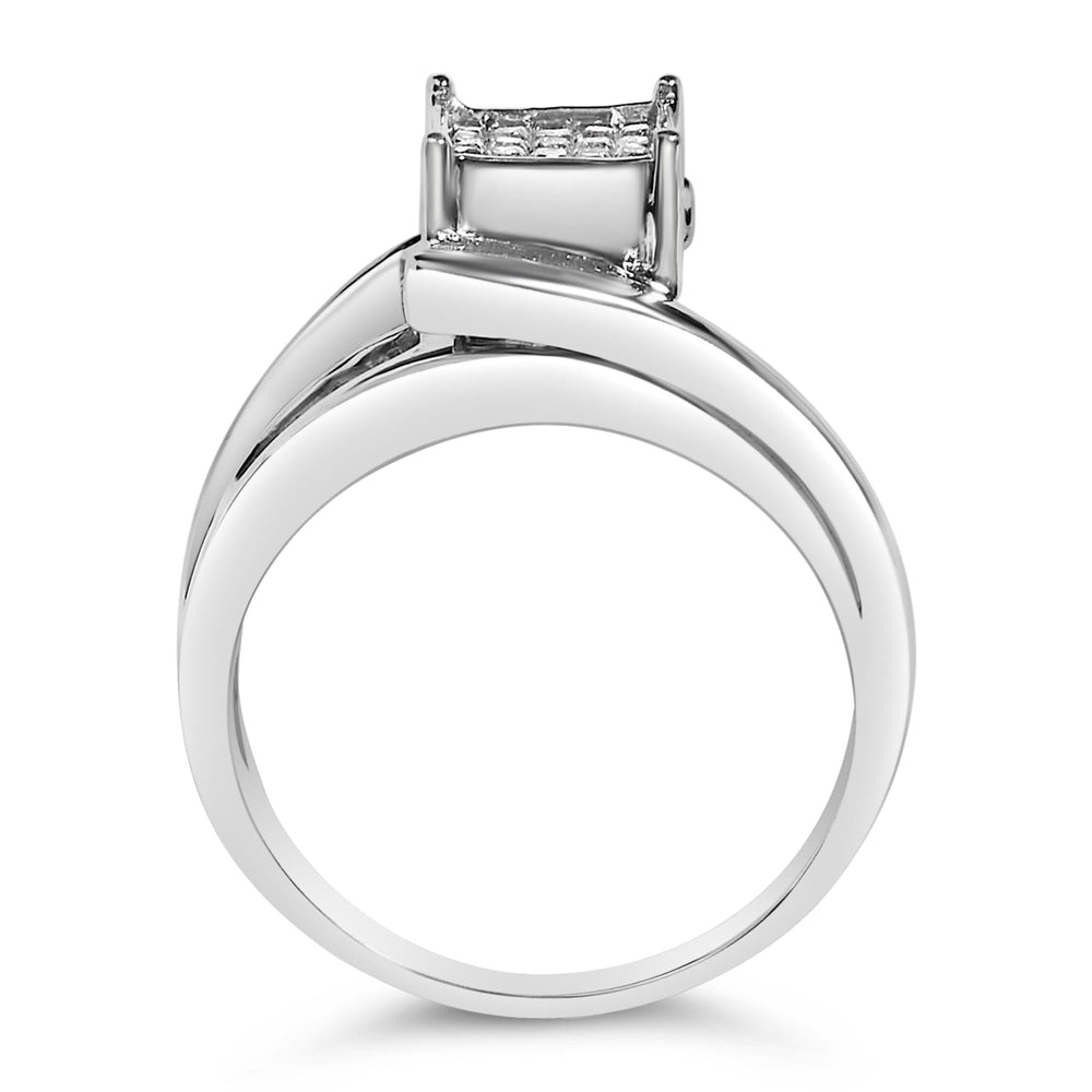 10K White Gold 1/3 Cttw Invisible Set Princess-cut Diamond Cluster Bypass Ring (H-I Color, SI1-SI2 Clarity)