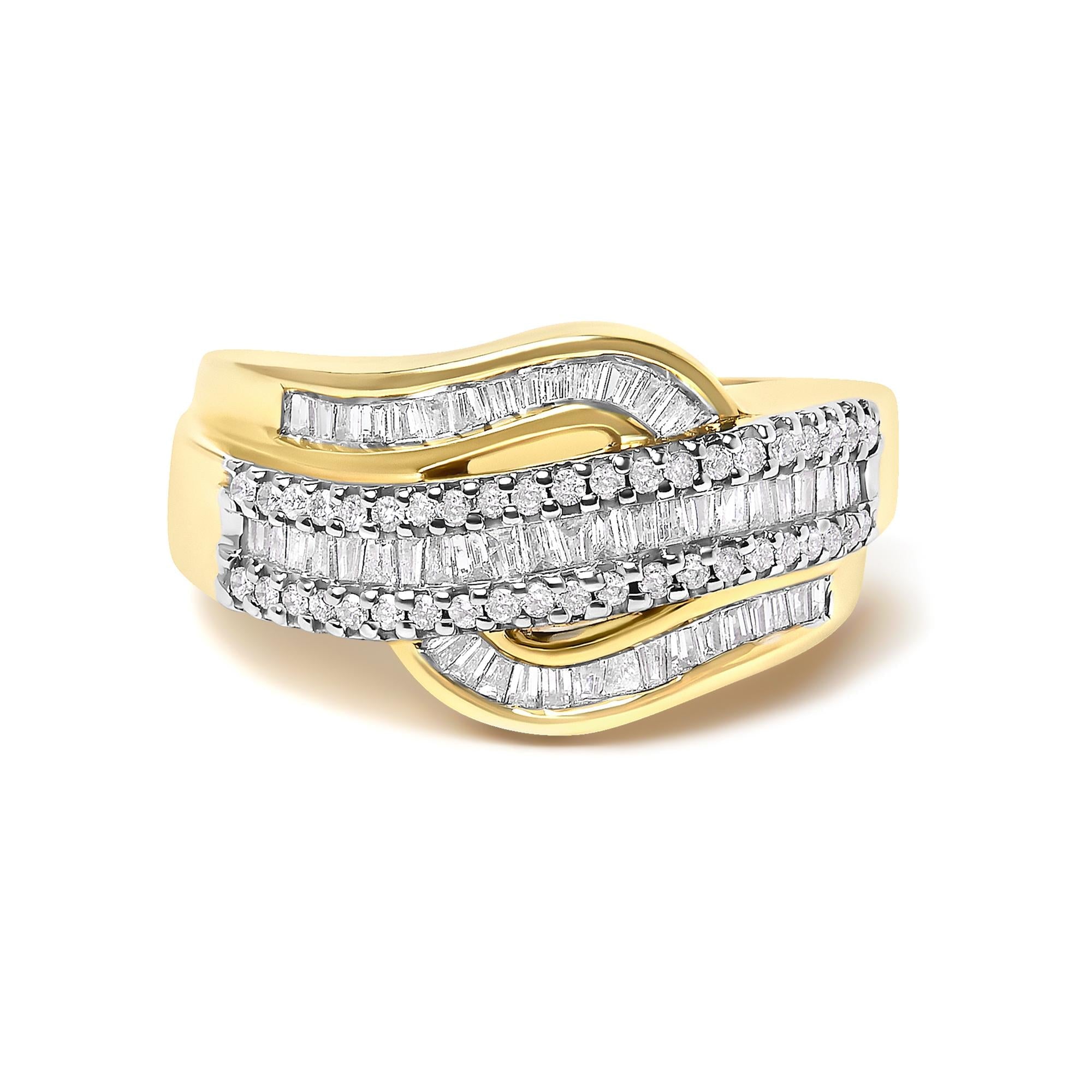 14K Yellow Gold 1.0 Cttw Diamond Wave Design Band Ring