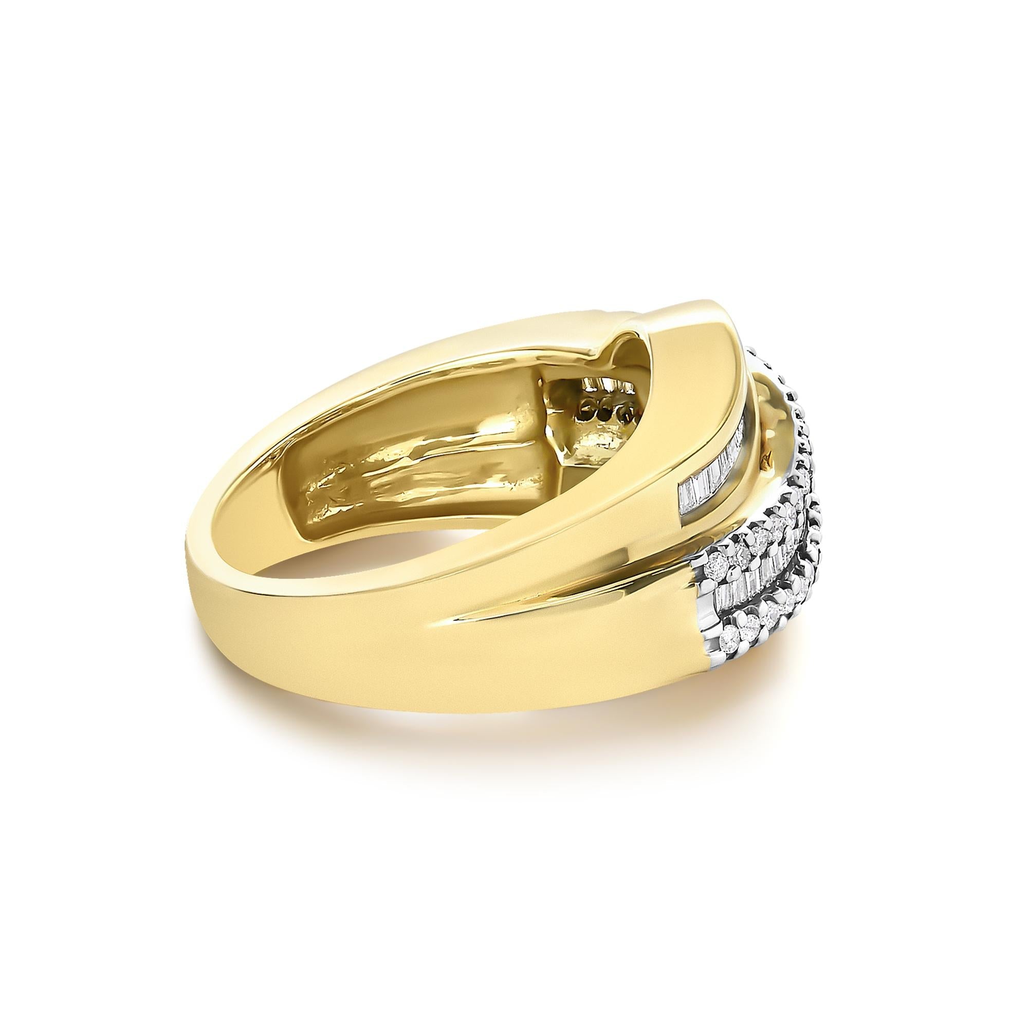 14K Yellow Gold 1.0 Cttw Diamond Wave Design Band Ring