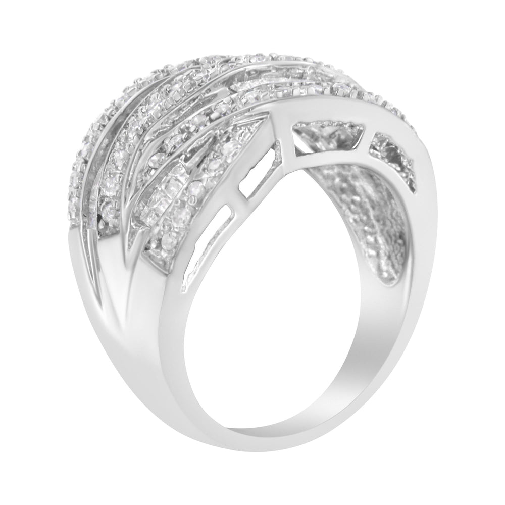 .925 Sterling Silver 1.0 Cttw Channel Set Alternating Round and Baguette Diamond Cross-over Bypass Ring Band (I-J Color, I2-I3 Clarity)