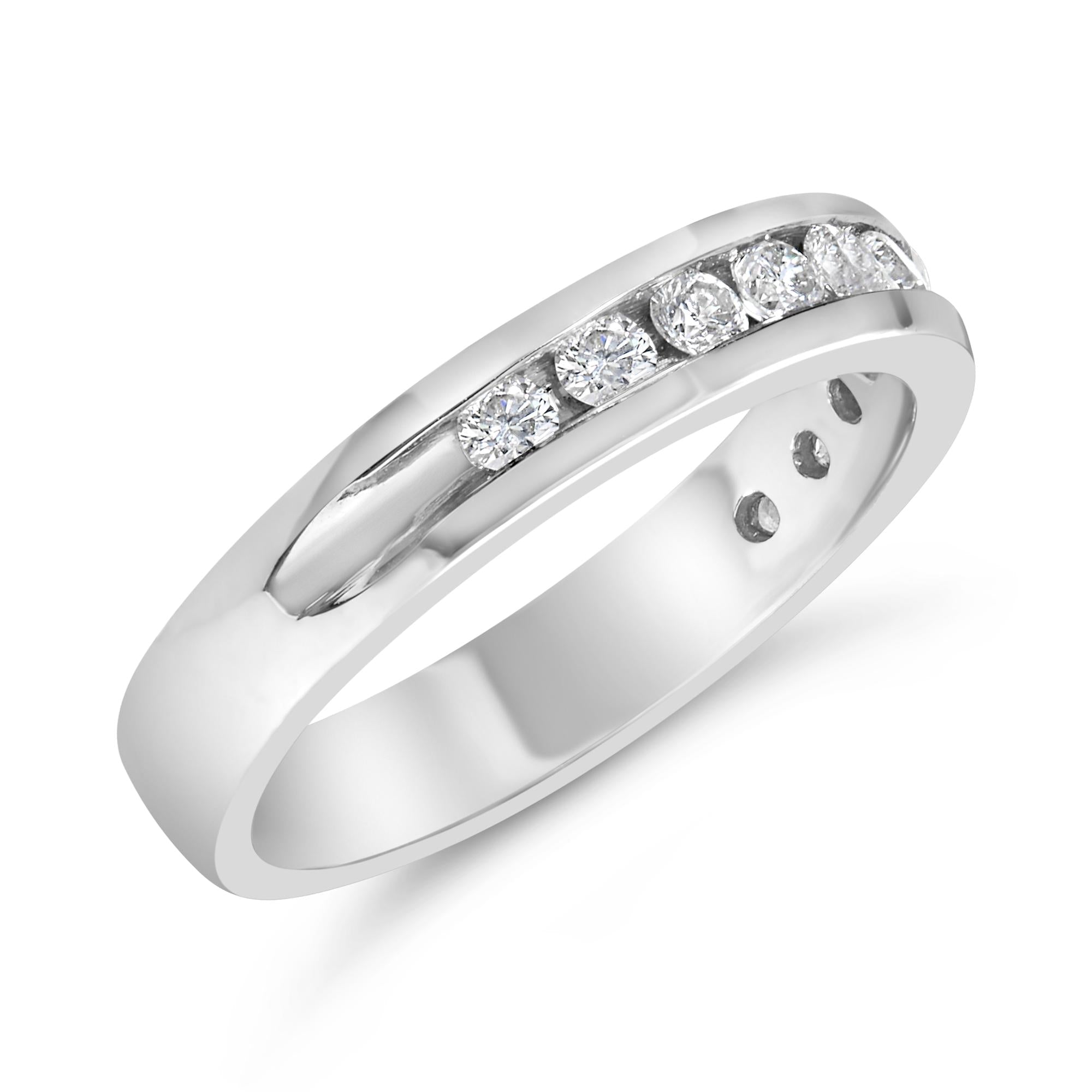 IGI Certified 1/2 Cttw Round Brilliant Cut Diamond 18K White Gold Channel Set Eternity Style Wedding Band Ring (H-I Color, I1-I2 Clarity)