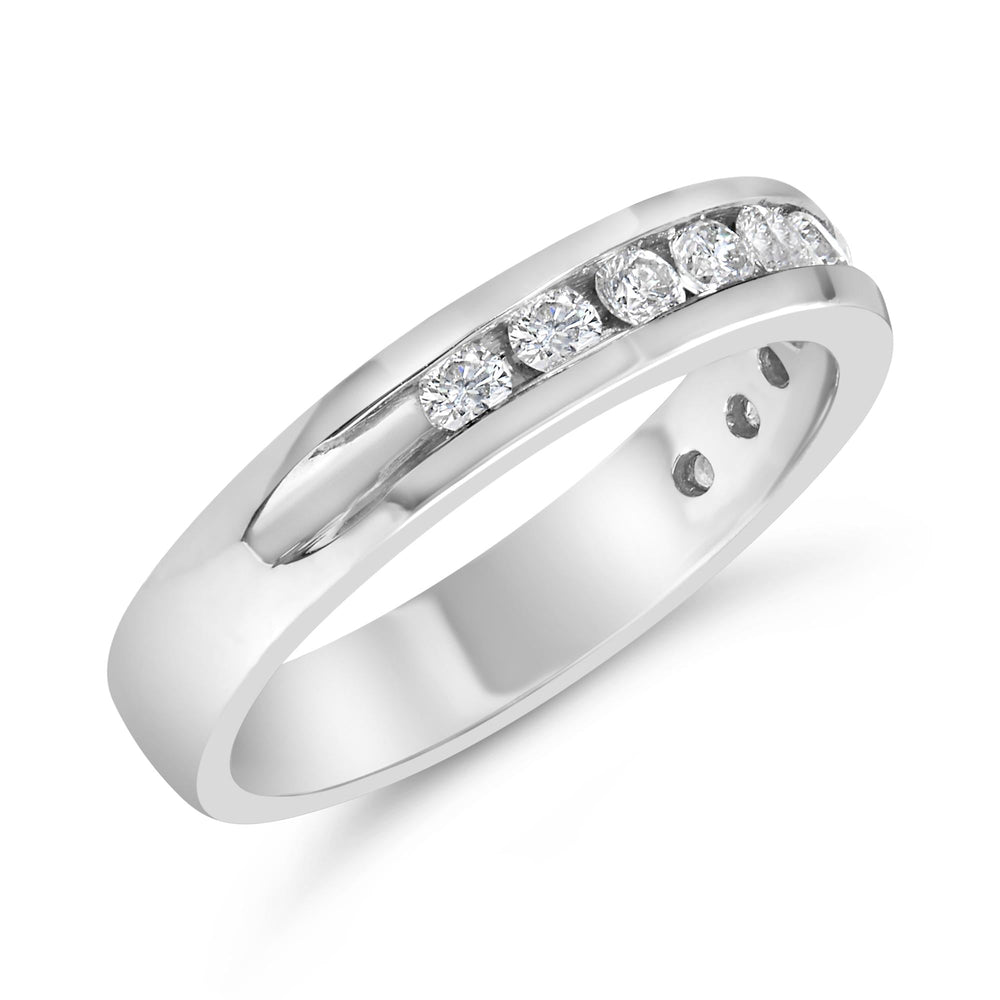 IGI Certified 1/2 Cttw Round Brilliant Cut Diamond 18K White Gold Channel Set Eternity Style Wedding Band Ring (H-I Color, I1-I2 Clarity)