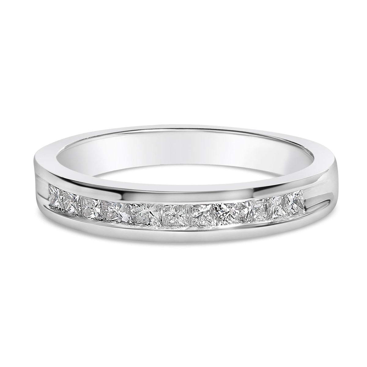 IGI Certified 1/2 Cttw Princess Cut Diamond 18K White Gold Channel Set Half Eternity Style Wedding Band Ring (H-I Color, SI2-I1 Clarity)