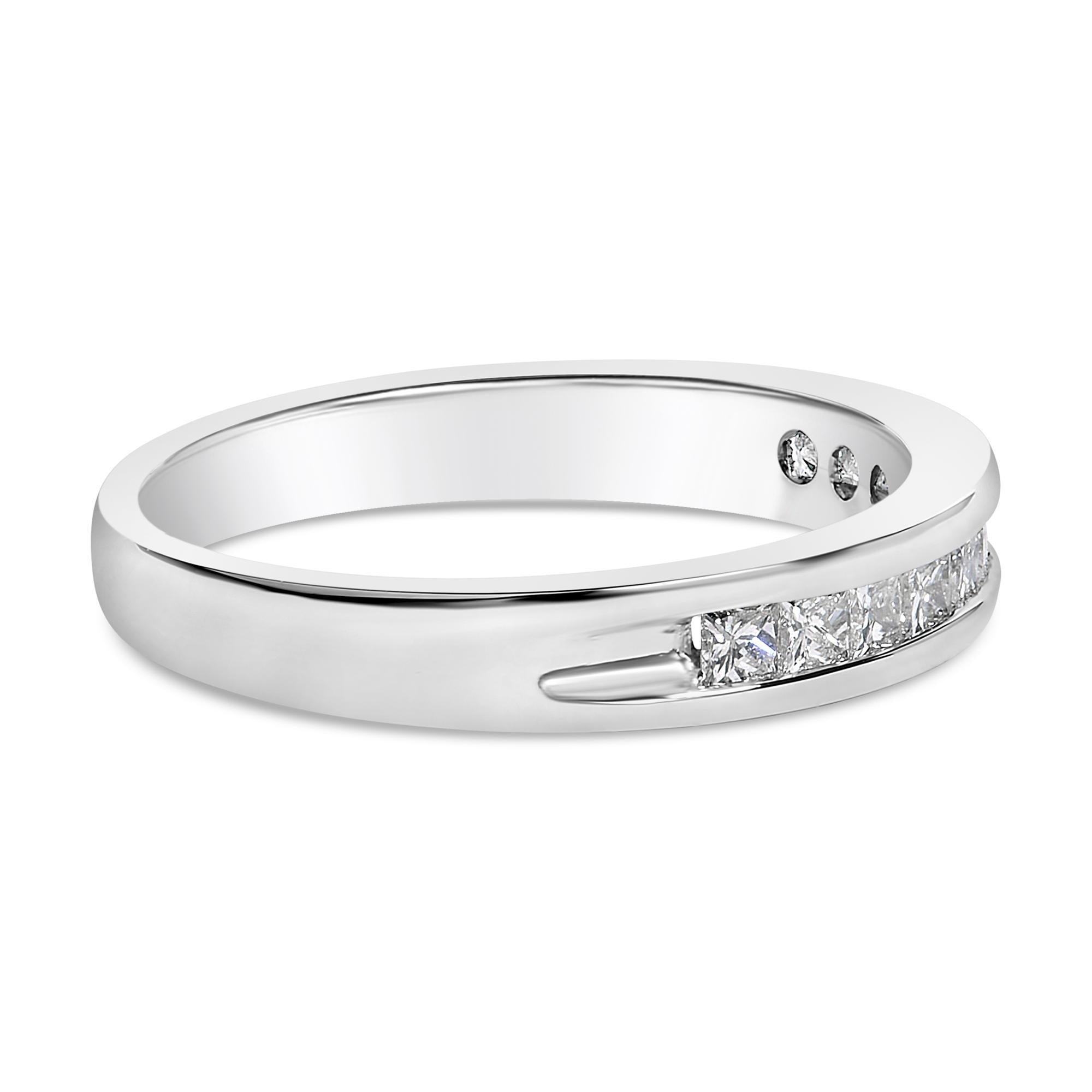 IGI Certified 1/2 Cttw Princess Cut Diamond 18K White Gold Channel Set Half Eternity Style Wedding Band Ring (H-I Color, SI2-I1 Clarity)