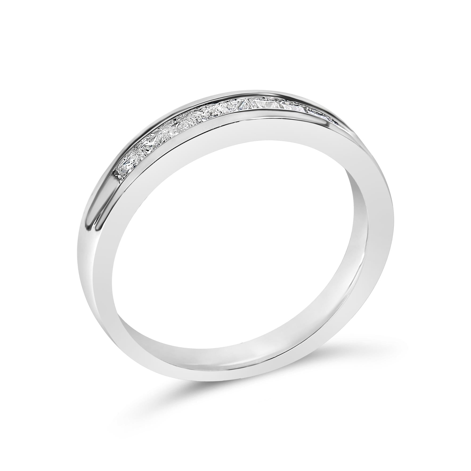 IGI Certified 1/2 Cttw Princess Cut Diamond 18K White Gold Channel Set Half Eternity Style Wedding Band Ring (H-I Color, SI2-I1 Clarity)