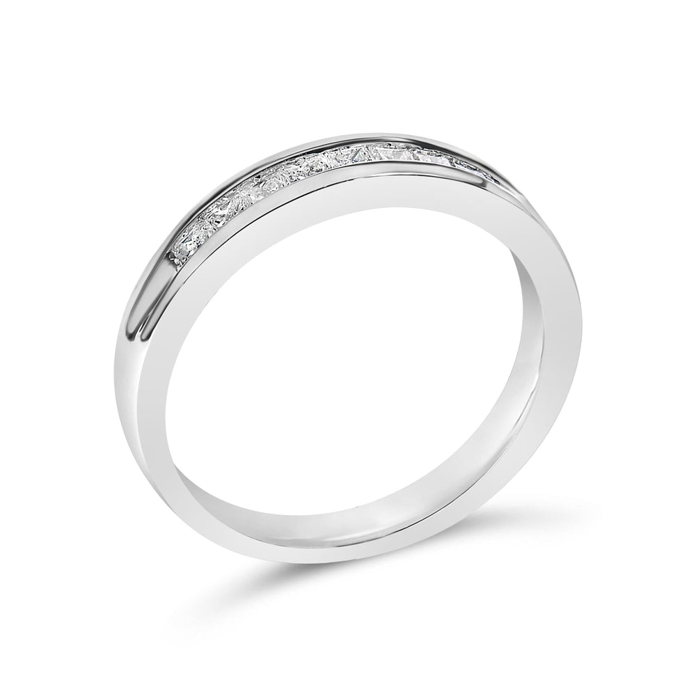 IGI Certified 1/2 Cttw Princess Cut Diamond 18K White Gold Channel Set Half Eternity Style Wedding Band Ring (H-I Color, SI2-I1 Clarity)