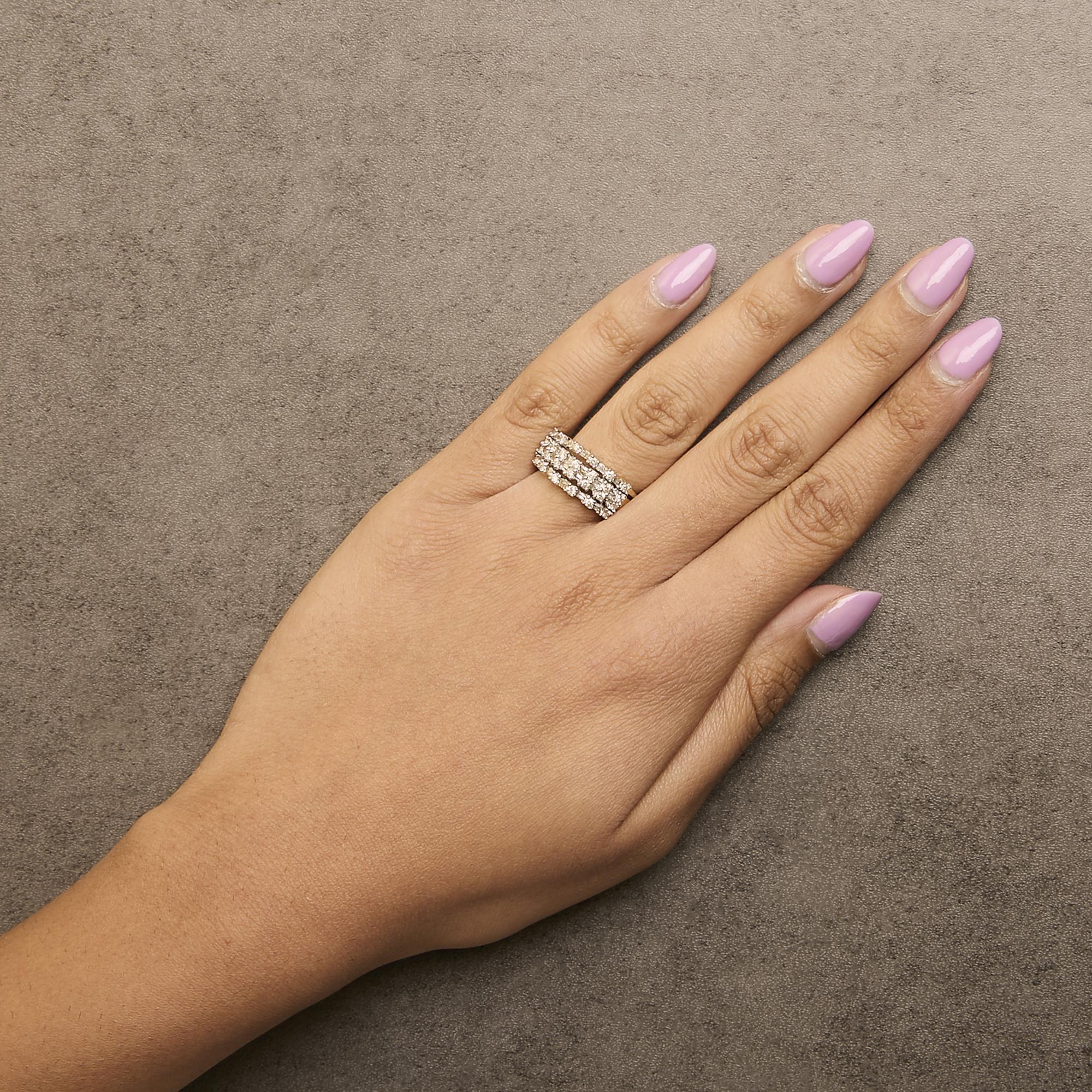 14K Yellow Gold 1.0 Cttw Round and Baguette Diamond Multi-Row Band Ring