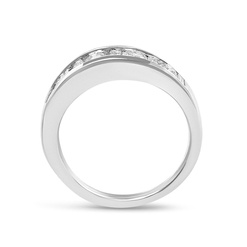 14K White Gold Alternating 1.0 Cttw Round and Baguette Diamond Channel Band Ring