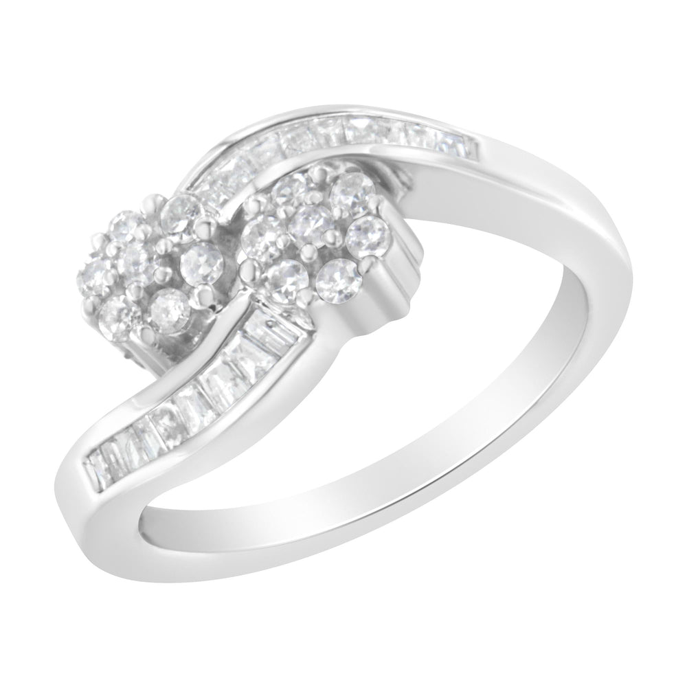 14K White Gold Round and Baguette Diamond Bypass Ring (1/2 cttw, H-I Color, I1-I2 Clarity)