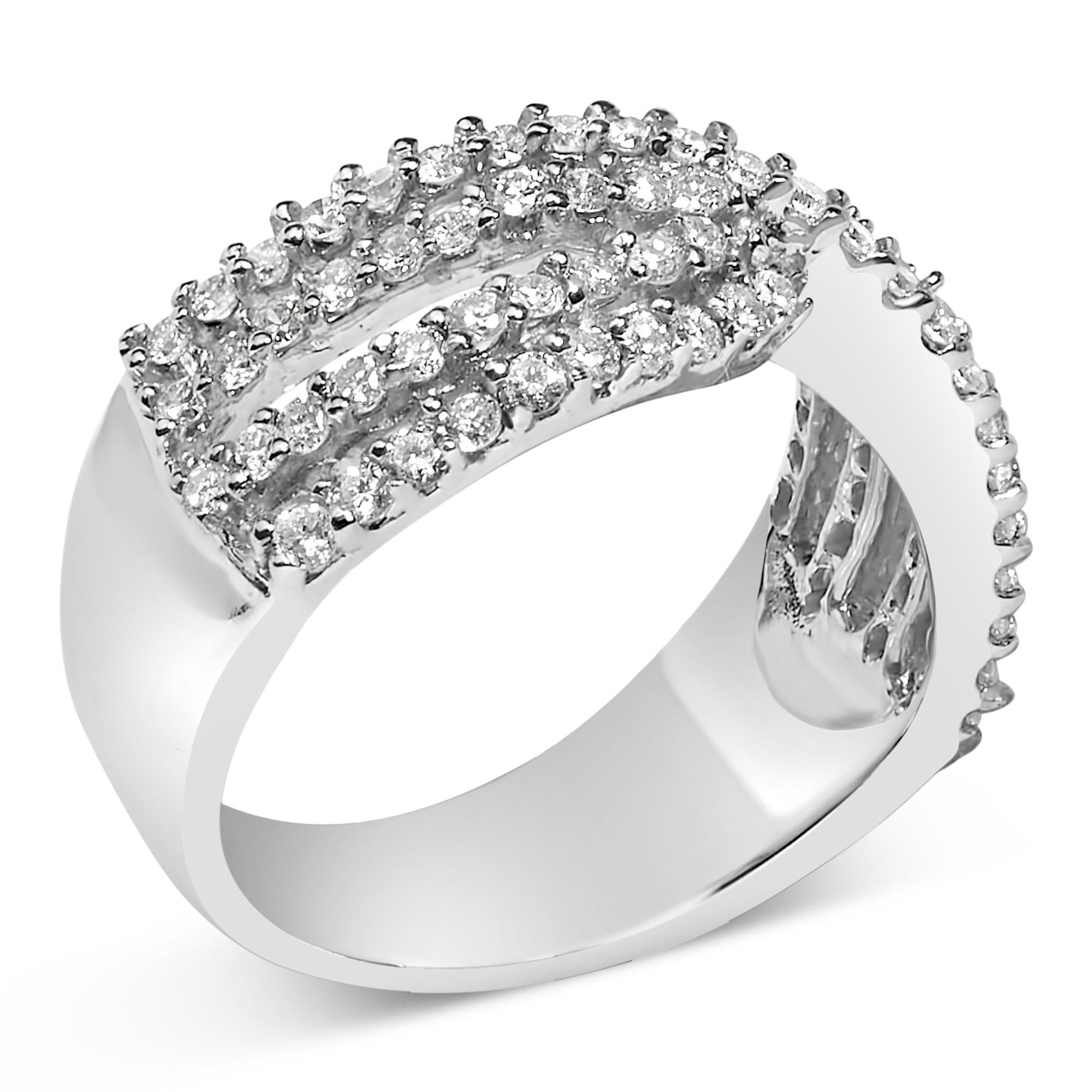 10K White Gold Diamond Bypass Ring (1 Cttw, G-H Color, SI2-I1 Clarity)