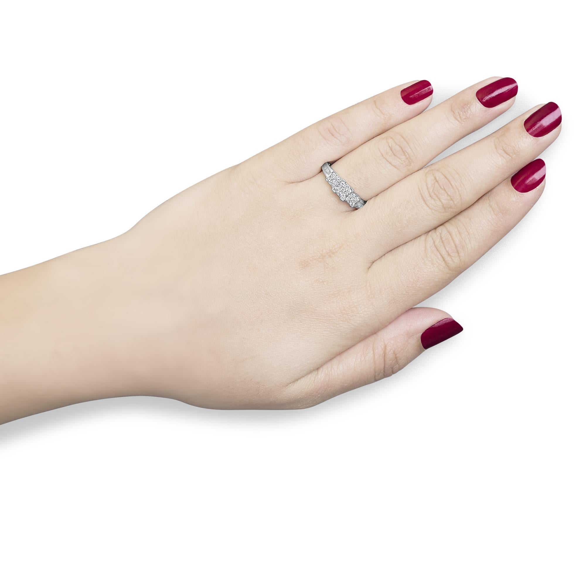 10K White Gold 1/2 Cttw Brilliant & Baguette Cut Diamond 3 Stone Design with 3 Square Clusters Engagement Ring (H-I Color, SI2-I1 Clarity)