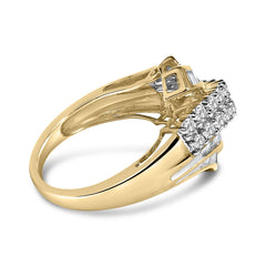 10K Yellow Gold 1.0 Cttw Round & Baguette Cut Diamond 64 Stone Bypass Style Channel Set Modern Statement Ring (H-I Color, SI1-SI2 Clarity)