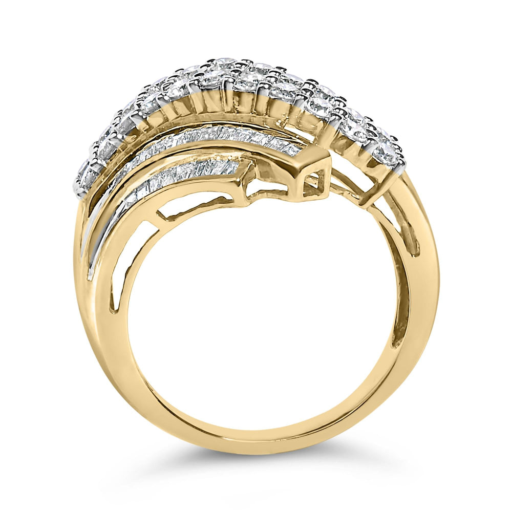 10K Yellow Gold 1.0 Cttw Round & Baguette Cut Diamond 64 Stone Bypass Style Channel Set Modern Statement Ring (H-I Color, SI1-SI2 Clarity)