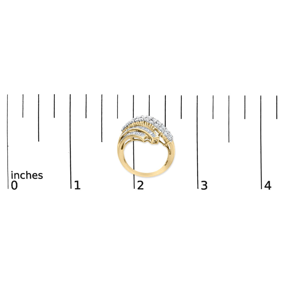 10K Yellow Gold 1.0 Cttw Round & Baguette Cut Diamond 64 Stone Bypass Style Channel Set Modern Statement Ring (H-I Color, SI1-SI2 Clarity)
