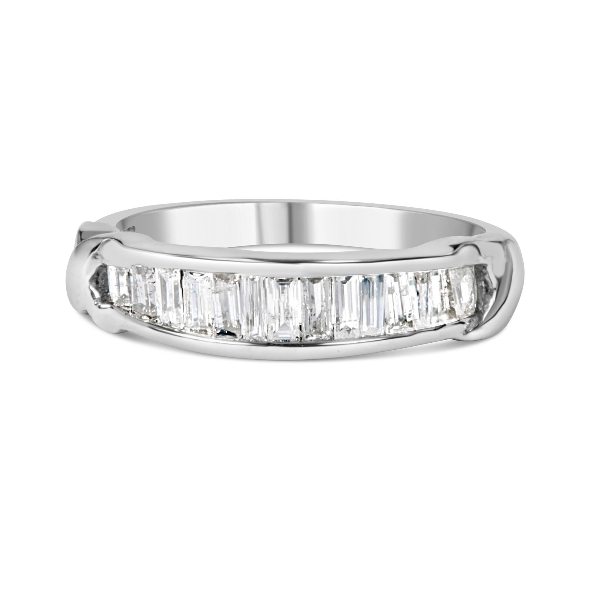 .925 Sterling Silver 1/2 Cttw Baguette Cut Diamond Channel Set X-Station Wedding Ring (H-I Color, I1-I2 Clarity)