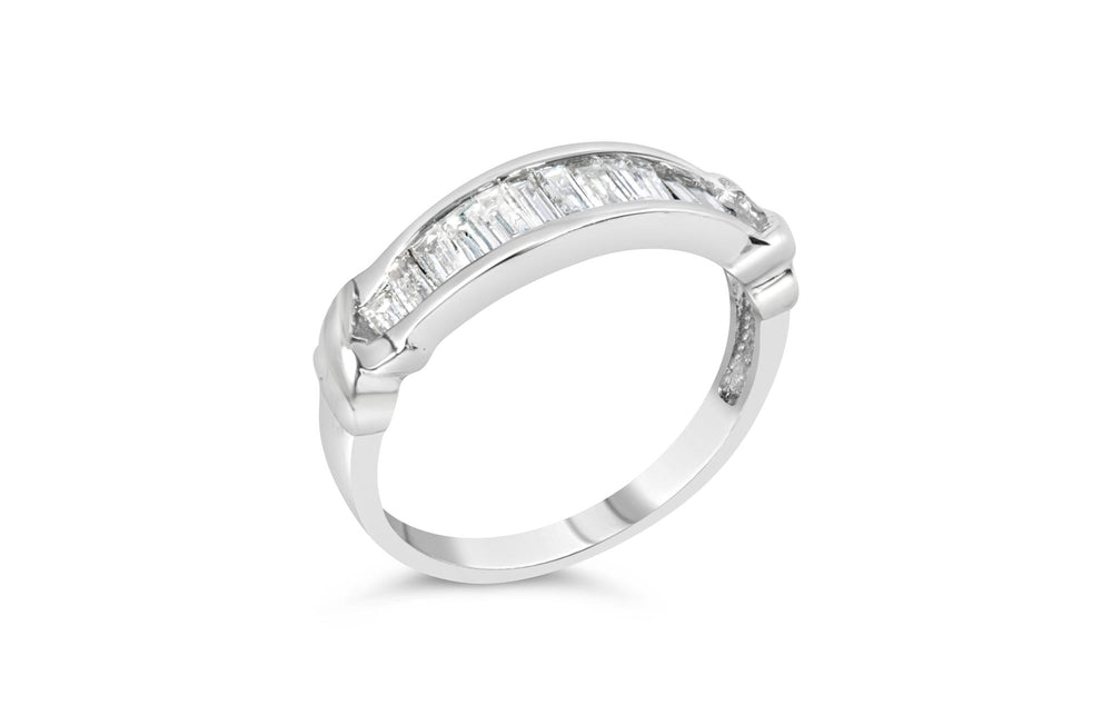 .925 Sterling Silver 1/2 Cttw Baguette Cut Diamond Channel Set X-Station Wedding Ring (H-I Color, I1-I2 Clarity)