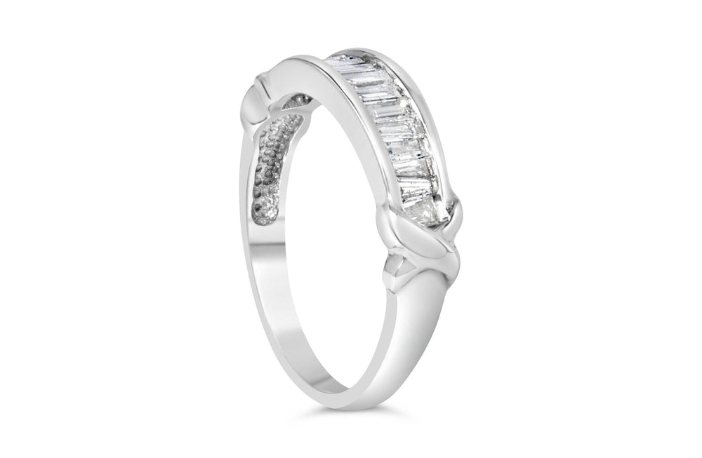.925 Sterling Silver 1/2 Cttw Baguette Cut Diamond Channel Set X-Station Wedding Ring (H-I Color, I1-I2 Clarity)